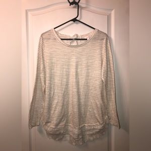 Lauren Conrad White Striped Tie Back Lace Bottomed Blouse